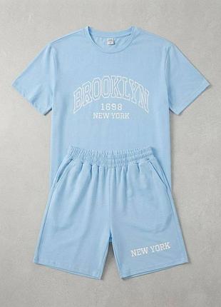 Жіночий костюм brooklyn new york блакитний s (футболка + шорти)