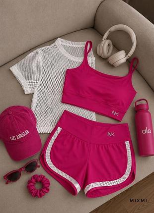 Костюм трійка топ шорти сітка