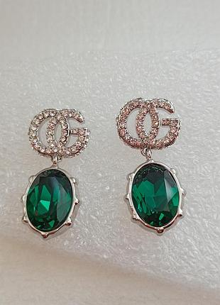 Серьги зеленые гусы в камушками🍀💚🪿🪿🪿