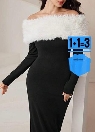 🥰 обтисла міді сукня з хутром shein l