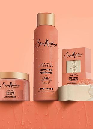 Sheamoisture coconut &amp; hibiscus кускове мило + скраб + гель для душу