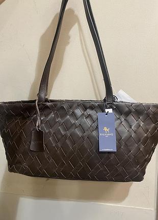 Новая брендовая кожаная плетеная сумка-тоут silviano (handwoven leather east-west tote)