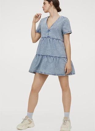 Джинсова сукня babydoll від h&m divided / ярусна сукня денім міні