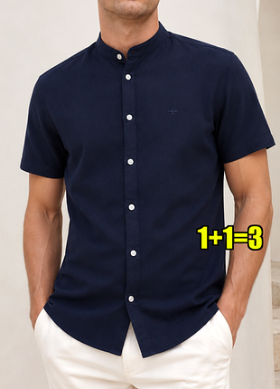 😉1+1=3 фірмова темно-синя приталена сорочка зі стійкою river island, розмір 42 - 44
