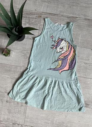 Блакитна сукня з одноріжкою h&m, 4-6 років, 110-116 см