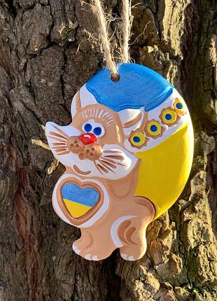 Кот керамический, подвес керамический, фигурка из глины "котик"
