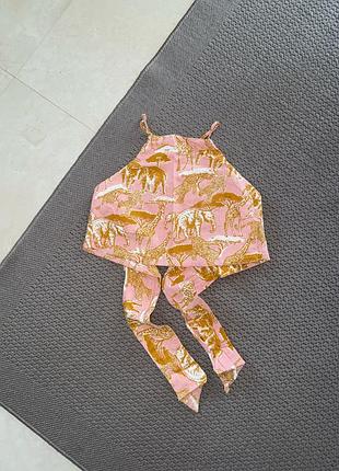 Топ в принт з льоном льон лляний льняной майка з відкритою спиною открытой спиной льняной лен льна
