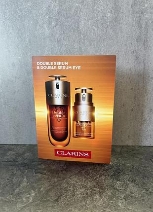 Clarins double serum + double serum eye пробники 0,9 мл + 0,9 мл оригінал франція семпли набір сиворотка для обличчя та для очей сиворотка