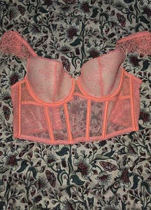 Victoria's secret, женский секси корсет, 75 б, коралловый цвет, ажур
