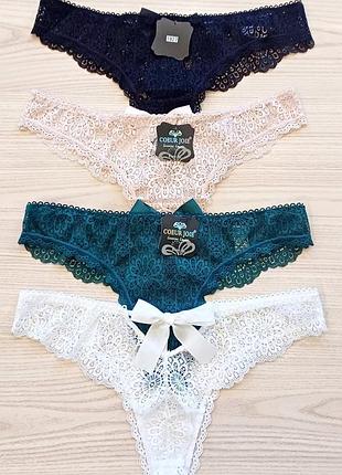 Женские трусики с кружевом бразилиана coeur joie 1927 тёмно-зелёный, xl