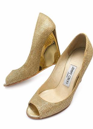 Туфлі jimmy choo london золотисті блискучі на танкетці з відкритим носком оригінал
