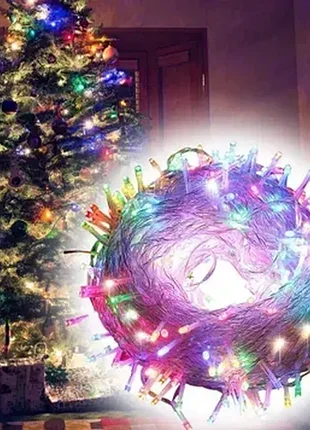 Новорічна вулична led гірлянда білий дріт 580 led 50 метри мульти