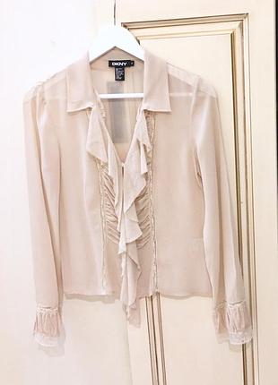 Нова.сорочка з шовку та мережива «кале»  dkny cale lace silk  silk shirt ivory nude оригінал свіжих колекцій