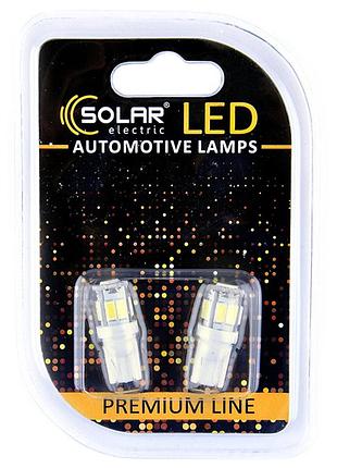 Автолампа solar led 12v t10 w2.1x9.5d 9smd white, 2шт