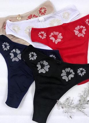 Стринги "flowers" s, черный