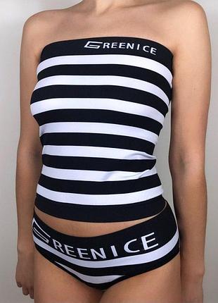 Комплект "greenice" (майка+трусики) бело-черный, l/xl
