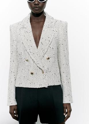 Твидовый пиджак zara твидовый блейзер zara твидовый жакет zara піджак