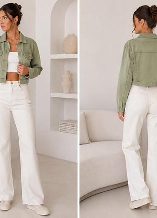 Джинсова курточка zara cropped denim jacket olive khaki