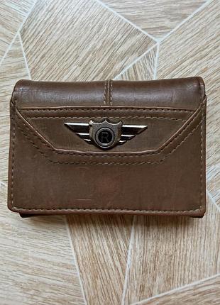 Кошелек brown trifold wallet coin pocket card holder faux leather men’s bifold vintage