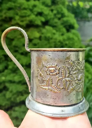 Антикварный подстаканник "астры, цветы, солнечники", мстера.