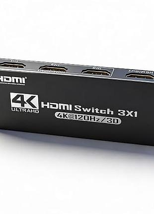 Hdmi 2.0 переключатель 3x1 4k@120hz hdmi переключатель с пультом дистанционного управления поддерживает dts dolby совместимый с ноутбуками, пк, серией xbox, ps5 / ps4