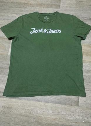 Мужская винтажная футболка jack & jones с принтом , размер xl , хаки , 100% хлопок .