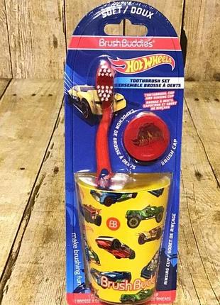 Детский набор для зубов brush buddies hot wheels (щетка, колпачок, стакан)