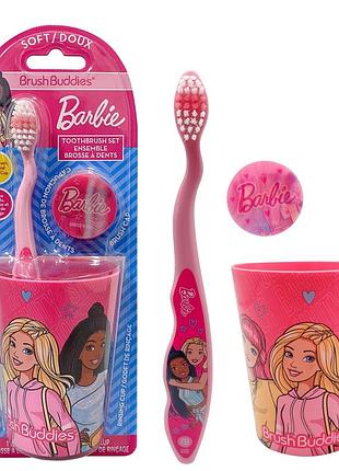 Детский набор для зубов barbie brush buddies: щетка, стакан, колпачок