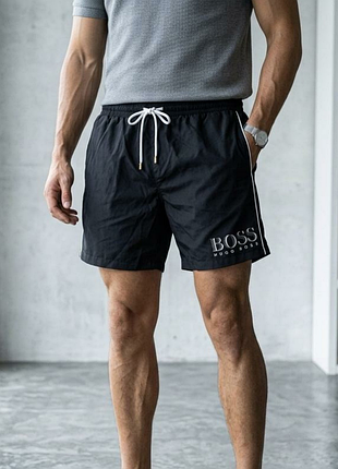 Мужские плавательные шорты плавки ✨hugo boss✨ черные пляжные шорты для плавания сеточка