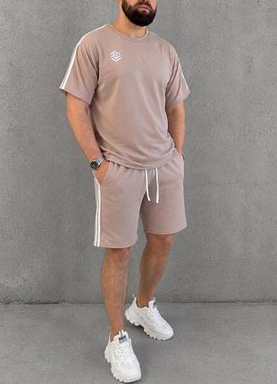 Костюм мужской летний футболка и шорты бежевый двунитка m, l, xl, xxl