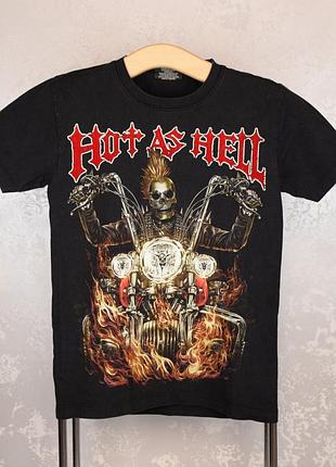 Футболка rock chang "hot as hell" скелет на мотоциклі чоловіча (світиться у темряві) бавновняна чорна оригінал розмір s