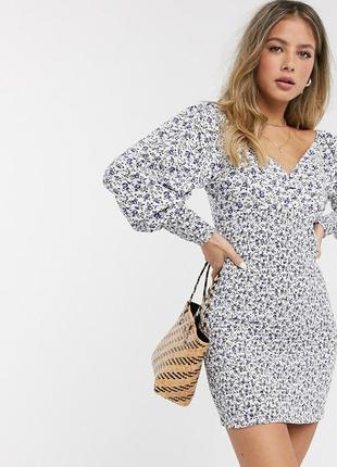 Натуральное платье в мелкий цветочек от asos, платье-резинка, винтажное.