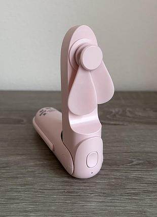 Ручной аккумуляторный вентилятор (выход как с pinterest), с ремешком, фонариком + в виде павербанка), розовый