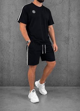 Костюм мужской летний футболка и шорты черный двунитка m, l, xl, xxl