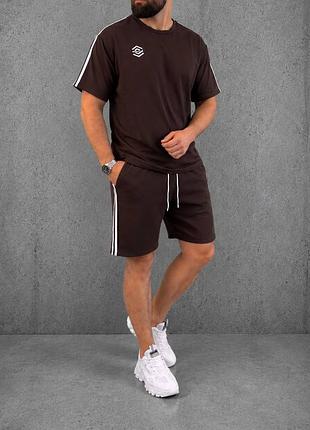 Костюм мужской летний футболка и шорты шоколад коричневый двунитка m, l, xl, xxl