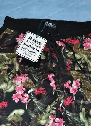 Яркие брюки с лампасами,райские цветы, принт тропик, бренд mohito5 фото