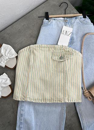 Топ жіночий zara бандо джинсовий з ґудзиками розмір xs салатовий