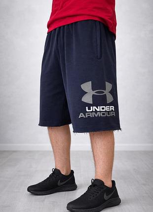 Чоловічі шорти under armour heatgear літні спортивні темно-сині бавовняні з блискавками,необроблений шов,подовжені