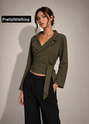 Блуза топ женская хаки на запах от бренда prettylittlething l xl