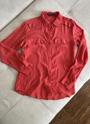 Maison scotch silk 100% шовкова блузка блуза в стилі мілітарі лососевий xs-s