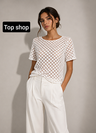 Футболка женская прозрачная в белый горох от бренда top shop xs