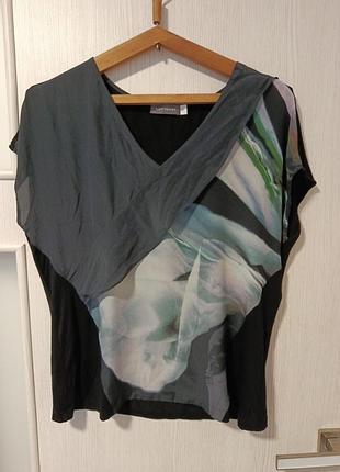 Футболка mint velvet, размер 12/l, черного цвета, спереди 100% шелк, спинка из вискозы-эластана
