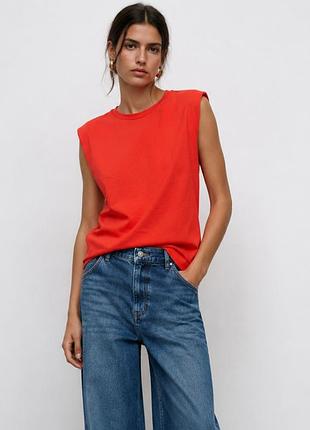 Футболка женская красного цвета в рубчик от бренда zara s