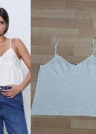Блуза на бретелях льняная с тесьмой zara