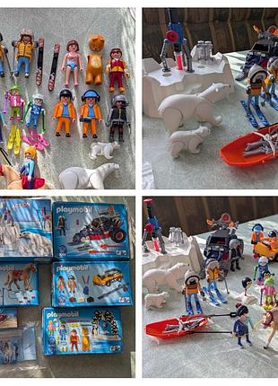 Большой набор playmobil оригинал полный комплект арктическая экспедиция снегоход лошадь с наездником аэропорт техника фигурки медведи конструктор