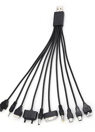 Usb кабель із перехідниками 10 в 1, 0,2 м, black, oem q500