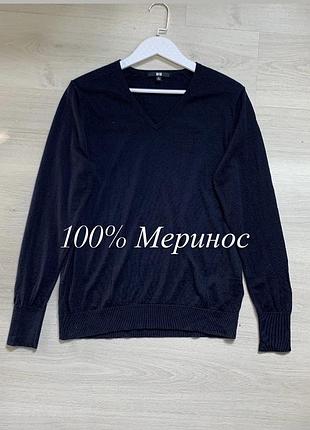 Чоловічий джемпер uniqlo 100% мериносова вовна оригінал преміальний м'який базовий светр casual smart casual розмір l–xl / ua 50–52 чудовий стан