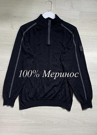 Чоловічий мериносовий светр blue harbour 1/3 100% merino wool оригінал теплий преміальний джемпер на блискавці casual smart casual розмір l / ua 50–52