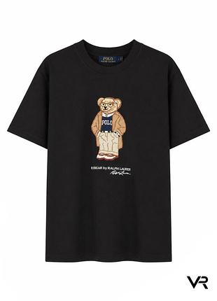 Футболка polo ralph lauren oversize black premium з принтом плетеного ведмедика