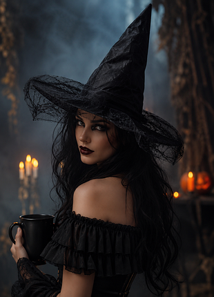 Карнавальная шляпа ведьмы halloween fright nite черная с паутиной, универсальная